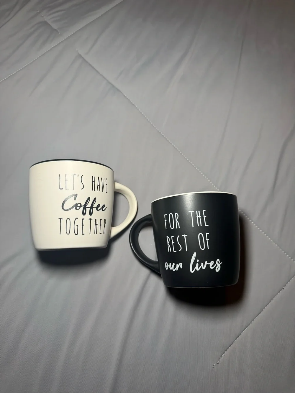 Bride Groom Coffee Mugs Set Wedding Engagement Gift Black and White